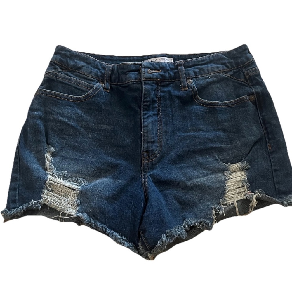 Sofia by Sofia Vergara Dark Blue Distressed Jean Shorts
